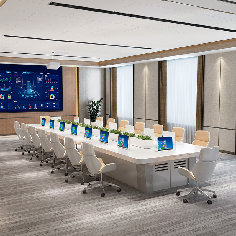 無紙化會議桌 烤漆辦公家具無紙化智能升降會議桌長桌多功能油漆顯示
